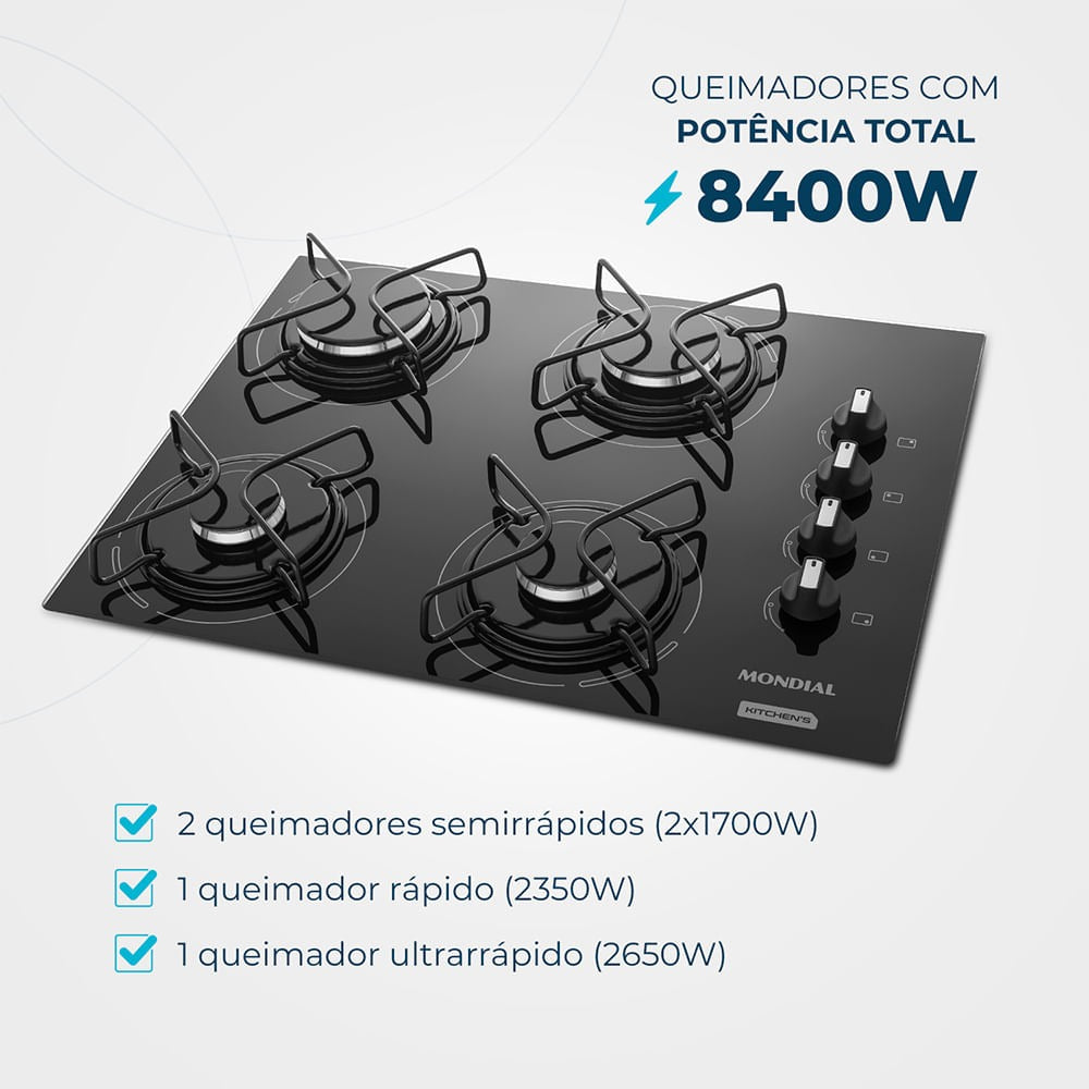 Fogão Cooktop a Gás Mondial CTG-01 Preto e Inoxidável 127V/220V Fogão Cooktop a Gás Mondial CTG-01 Preto e Inoxidável 127V/220V